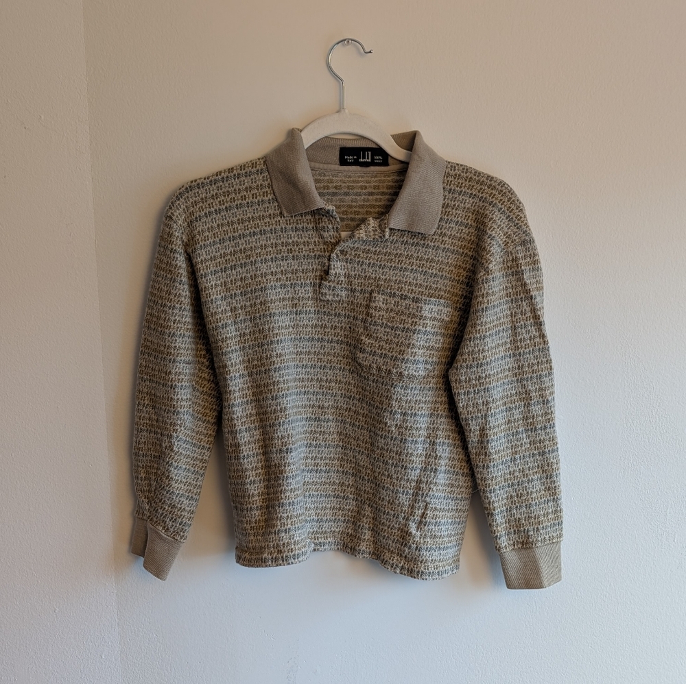 Beige 100% Wool Patterned Polo Shirt